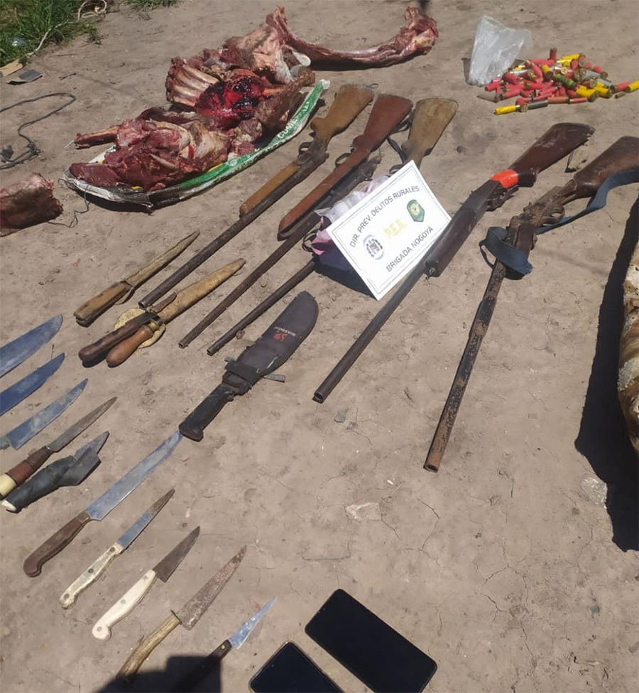 La Policía Rural secuestró cinco armas de fuego y cortes cárnicos