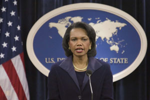 Rice se muestra pesimista  sobre reconocimiento de  nuevo gobierno palestino